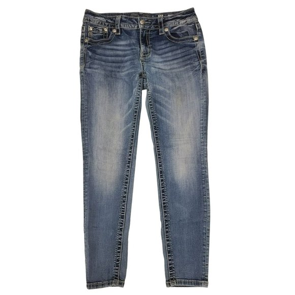 Miss Me Easy Ankle Skinny Jeans Bling Light Wash Distressed Mid rise 28 - Picture 1 of 15